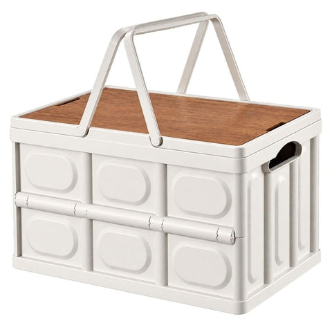 Darrahopens Home & Garden > Storage > Storage Boxes Foldable Camping Storage Box With Wooden Lid,Multi-Functional Portable Storage Box, Can Store Toys, Snacks, Car Essentials,33*22*17cm,White In Australia - Darrahopens