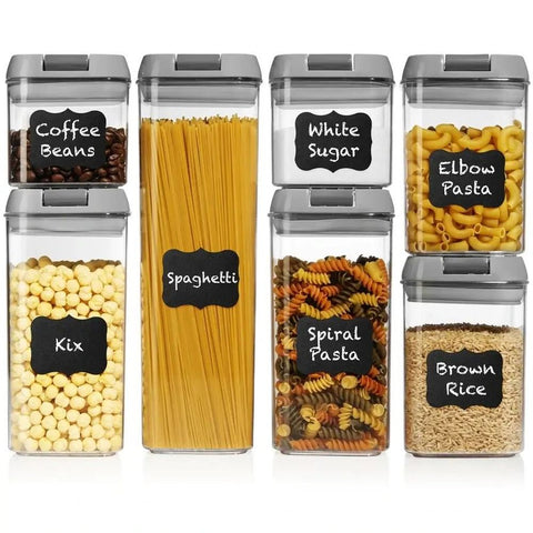 Airtight Food Storage Containers, Clear Plastic, Lid Lock, Reusable Stickers, Various Sizes, BPA Free, Perfect Dry Food Storage Organization for Kitchen and Pantry, (Set of 7) In Australia - Darrahopens