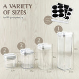 Airtight Food Storage Containers, Clear Plastic, Lid Lock, Reusable Stickers, Various Sizes, BPA Free, Perfect Dry Food Storage Organization for Kitchen and Pantry, (Set of 7)
