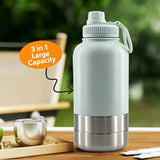 3-in-1 Portable Pet Travel Water & Food Bottle, 304 stainless steel, a must-have for walks and camping.（green）