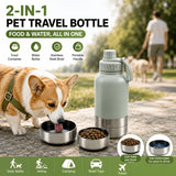 3-in-1 Portable Pet Travel Water & Food Bottle, 304 stainless steel, a must-have for walks and camping.（white）