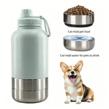 3-in-1 Portable Pet Travel Water & Food Bottle, 304 stainless steel, a must-have for walks and camping.（white）