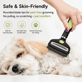 3-in-1 Pet Grooming Rake Comb: Painless Dematting, Deep Deshedding, for Long & Short Hair. Ergonomic Non-Slip Handle, Foldable & Easy to Store.