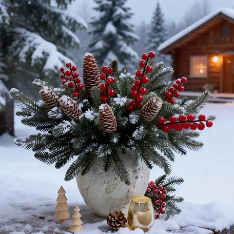 40-Piece Artificial Pine Branch Red Berry Pinecone Set, Christmas Table Decoration DIY Wreath Material In Australia - Darrahopens