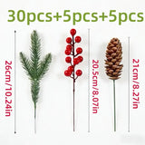 40-Piece Artificial Pine Branch Red Berry Pinecone Set, Christmas Table Decoration DIY Wreath Material