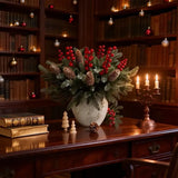 40-Piece Artificial Pine Branch Red Berry Pinecone Set, Christmas Table Decoration DIY Wreath Material