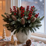40-Piece Artificial Pine Branch Red Berry Pinecone Set, Christmas Table Decoration DIY Wreath Material