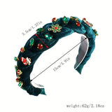 Christmas Tie-Dye Velvet Headband: Hand-Woven Wide Band, Embellished with Rhinestones and Snowflake Charms, Red and Green Festive Colors, Perfect Statement Accessory for Parties and Holiday Photos.(GREEN) In Australia - Darrahopens