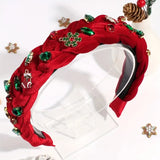 Christmas Tie-Dye Velvet Headband: Hand-Woven Wide Band, Embellished with Rhinestones and Snowflake Charms, Red and Green Festive Colors, Perfect Statement Accessory for Parties and Holiday Photos.(RED) In Australia - Darrahopens