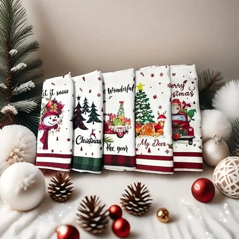 5PCS Microfiber Christmas Towels, Multiple Classic Patterns, Soft & Absorbent to Decorate Your Holiday Atmosphere In Australia - Darrahopens