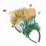 4PCS 2027 New Year Glitter Headbands: Glitter Numbers with Star Antennas, Available in Red, Green, Gold, and Silver, Lightweight and Eye-Catching Party Essentials.