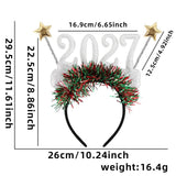 4PCS 2027 New Year Glitter Headbands: Glitter Numbers with Star Antennas, Available in Red, Green, Gold, and Silver, Lightweight and Eye-Catching Party Essentials.