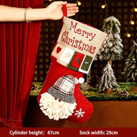 Christmas Plush Decorative Stockings, Exquisite Patchwork Craft, Fill Them with Fairy Tales and Surprise Gifts (Snowflake Santa)