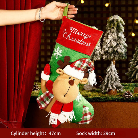 Christmas Plush Decorative Stockings, Exquisite Patchwork Craft, Fill Them with Fairy Tales and Surprise Gifts (Plaid Hat Reindeer)