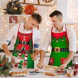 Christmas Elf Apron Set 4-Piece: Classic Red and Green Color Scheme, Fun Three-Dimensional Print, Suitable for Both Adults and Children, Essential for Baking and Parties.