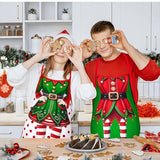 Christmas Elf Apron Set 4-Piece: Classic Red and Green Color Scheme, Fun Three-Dimensional Print, Suitable for Both Adults and Children, Essential for Baking and Parties.