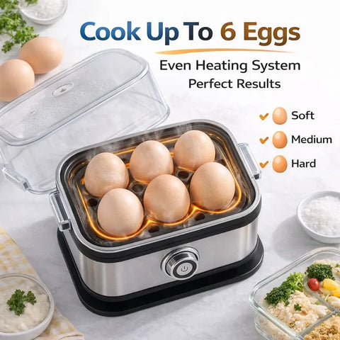 Multifunctional Stainless Steel Egg Cooker, Transparent Window, 6-Egg Capacity, Three Doneness Levels for Easy Breakfast Prep In Australia - Darrahopens