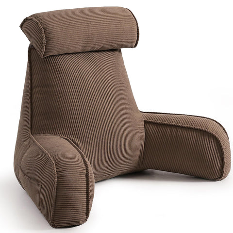 Bed Backrest Reading Pillow with Arms for Long Sitting, Gaming, and Relaxation, 80*40*60cm (Brown) In Australia - Darrahopens