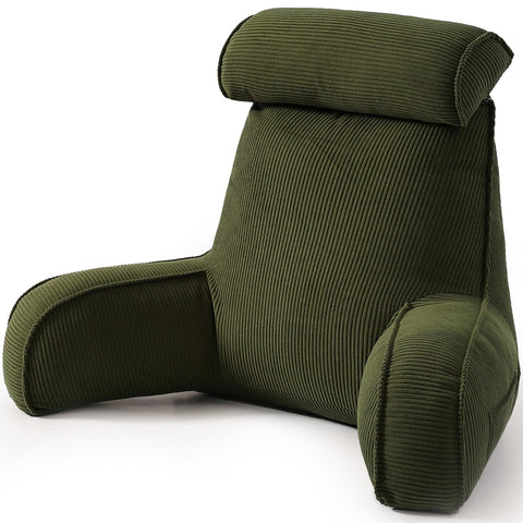 Bedrest Pillow with Arms for Reading, Gaming, Lounging on Bed or Couch, 80*40*60cm (olive green)