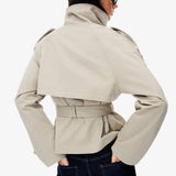 Women’s Short Trench Jacket – Versatile Layer for City Outings & Seasonal Dressing, XXL (light beige)