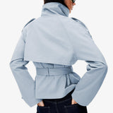 Women’s short trench coat, perfect for commuting, weekend getaways and autumn layering, L (Light Grey Blue)