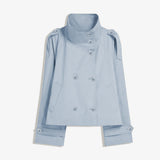 Women’s short trench coat, perfect for commuting, weekend getaways and autumn layering, L (Light Grey Blue)
