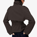Women's short trench coat perfect for commutes, weekend getaways and layered fall outfits, M (Dark Brown) In Australia - Darrahopens