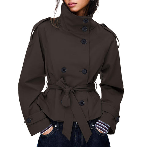 Women's short trench coat perfect for commutes, weekend getaways and layered fall outfits, XXL (Dark Brown) In Australia - Darrahopens
