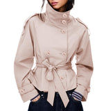 Cropped trench jacket for fall and winter, perfect for daily wear, commuting, and weekend trips, XL (Light Beige)