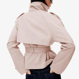 Cropped trench jacket for fall and winter, perfect for daily wear, commuting, and weekend trips, XL (Light Beige)