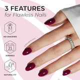 Press-On Nails Kit: Oval Shaped False Nails For DIY Manicure, Self Nail Art At Home, Quick Salon Results (Wine Red)