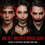 10 Horror Mouth Temporary Tattoos for Halloween Costumes, Cosplay, Spooky Makeup (Red)