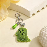 Sparkly Ghost Keychain for Backpacks, Keys, Bags & Halloween Themed Accessories (bright green)