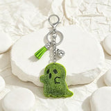 Sparkly Ghost Keychain for Backpacks, Keys, Bags & Halloween Themed Accessories (bright green)
