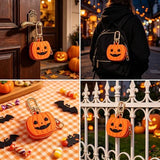 Cute Halloween Pumpkin & Spider Web Keychain Pouches For Bags & Backpacks (Orange)