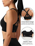 Women's Medium Support Cross Back Sports Bra For Yoga, Running & Gym Workouts, L (Black)
