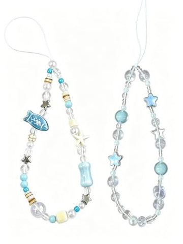 2-Piece Beaded Phone Lanyards for Phones, Cameras, Bags, Keychains, and More (Blue)