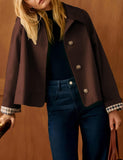 Versatile Cropped Jacket for Daily Wear, Office, Travel & Casual Outings, M (Dark Brown)