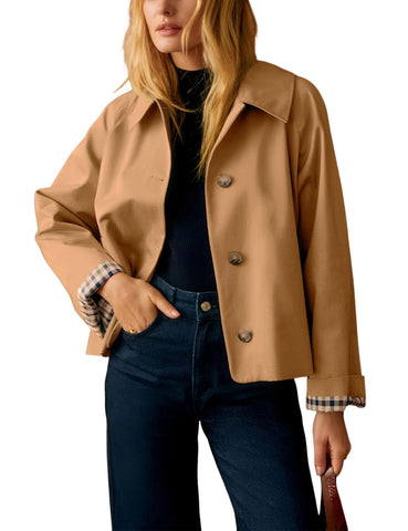 Versatile Cropped Trench Jacket for Daily, Work, Travel & Weekend Outfits, S (camel) In Australia - Darrahopens