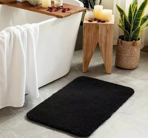 Plush Bathroom Mat Absorbent Bathroom Mat Non-Slip Bathroom Mat Soft Bathroom - Black - Size 50-120