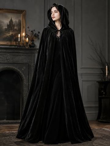 Black Velvet Cape Hooded Cape Cosplay Cape Halloween Costume Cape Party Cape - Black - Size XXXL In Australia - Darrahopens