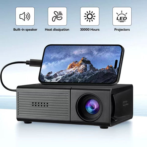 LED Projector Australia Home Cinema Projector Portable Mini Projector Built-In - Black - Size 01