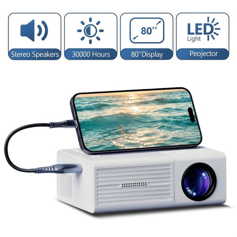 LED Projector Australia Home Cinema Projector Portable Mini Projector Built-In - White - Size 01
