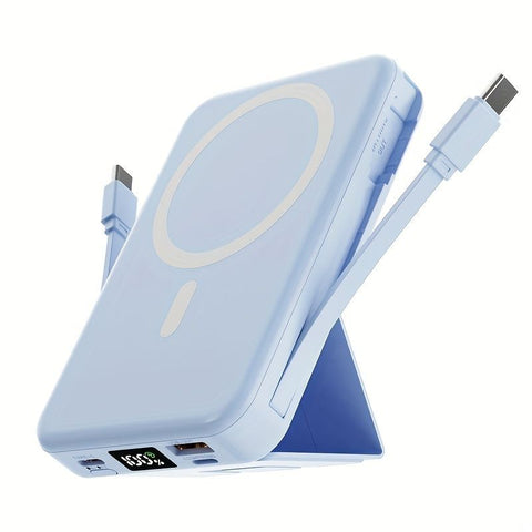 Portable Power Bank Digital Display Power Bank Built-In Cable Power Bank Power - Blue - Size 01