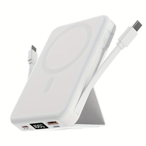 Portable Power Bank Digital Display Power Bank Built-In Cable Power Bank Power - White - Size 01
