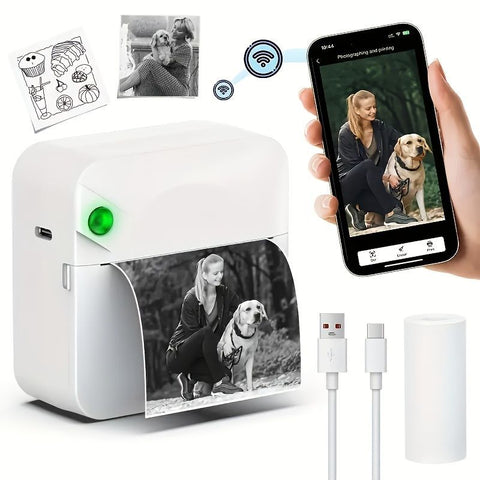 Portable Photo Printer Wireless Photo Printer Smartphone Photo Printer Compact - White - Size 01