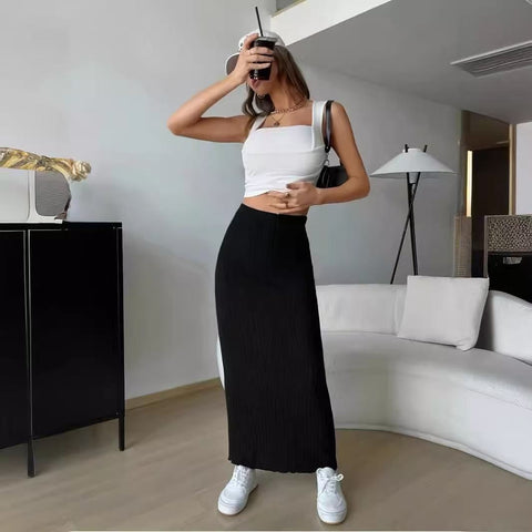 Ribbed Maxi Skirt Women'S Maxi Skirt Black Maxi Skirt Beige Maxi Skirt Trendy - Black - Size S In Australia - Darrahopens