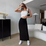 Ribbed Maxi Skirt Women'S Maxi Skirt Black Maxi Skirt Beige Maxi Skirt Trendy - Rose red - Size XXL