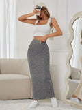 Ribbed Maxi Skirt Women'S Maxi Skirt Black Maxi Skirt Beige Maxi Skirt Trendy - Rose red - Size XXL