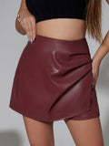 Burgundy Faux Leather Mini Skirt Faux Leather Skirt Women'S Wrap Skirt Trendy - White - Size L In Australia - Darrahopens